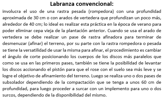 Labores a realizar bajo el sistema de preparación completa de suelo.