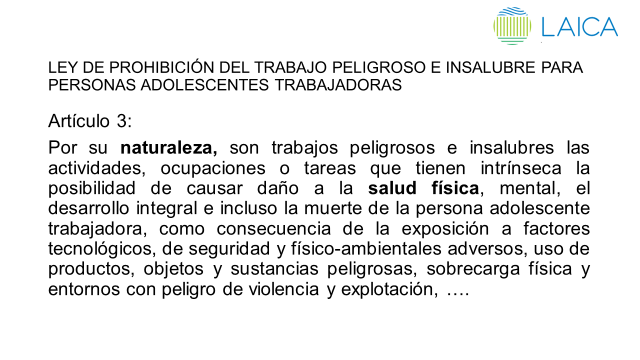 Ley de prohibición del trabajo en adolescentes.