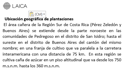 Ubicación geográfica de las plantaciones.